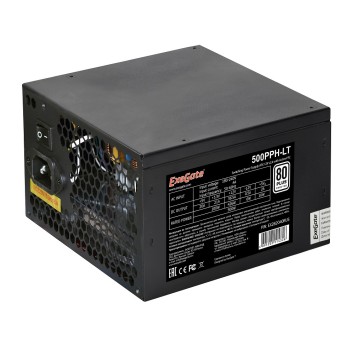 Блок питания Exegate EX282040RUS-OEM Блок питания 500W ExeGate 500PPH-LT OEM, ATX, black, 80+, APFC, 12cm, 24p, (4+4)p, 5*SATA, 3*IDE-1