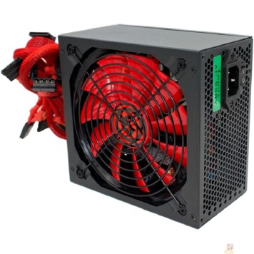 Блок питания Ginzzu PC500 14CM(Red) 80+ black,APFC,24+4p,2 PCI-E(6+2), 5*SATA, 4*IDE,оплетка, кабель питания,цветная коробка