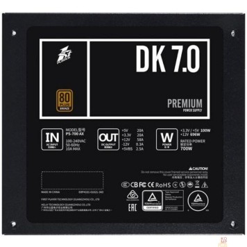 Блок питания  1STPLAYER Блок питания DK PREMIUM 700W / ATX 2.4, APFC, 80 PLUS BRONZE, 120mm fan / PS-700AX-2