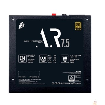 Блок питания  1STPLAYER Блок питания AR 750W / ATX 2.4, LLC+DC-DC, APFC, 80 PLUS GOLD, 120mm fan / PS-750AR-2