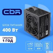 Блок питания Блок питания CBR ATX 400W, 12см fan, 20+4pin/1*4pin/1*IDE/2*SATA, кабель питания 1.2м, черный PSU-ATX400-12EC OEM