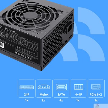 Блок питания Блок питания CBR ATX 500W, 12cm fan, 20+4pin/1*4+4pin/1*6+2pin/2*IDE/4*SATA, кабель питания 1.2м, черный PSU-ATX500-12EC OEM-2