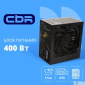 Блок питания Блок питания CBR ATX 400W 80+ Bronze, DC-DC, APFC, 0.6mm, 20+4pin, 1*8-pin(4+4P), 1*6+2pin, 4*SATA, 2*IDE, 12cm fan, 1.5м кабель питания, черный PSU-ATX400-12GM BOX