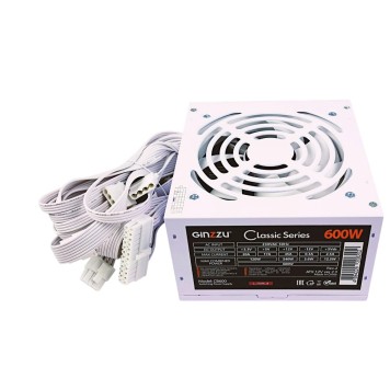 Блок питания Ginzzu CB600 12CM White ,24+4p,2 PCI-E(6+2), 4*SATA,3*IDE,оплетка MB, кабель питания-1