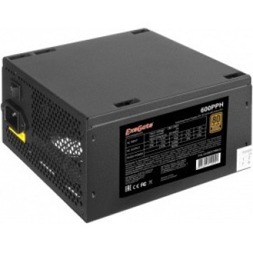 Блоки питания Exegate EX280578RUS-S Блок питания 600W ExeGate 600PPH-S, 80+Bronze, ATX, black, APFC, 12cm, 24p, (4+4)p, 5*SATA, 3*IDE с защитой от выдергивания