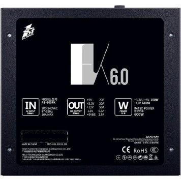 Блок питания  1STPLAYER Блок питания FK 600W / ATX 2.4, APFC, 120mm fan / PS-600FK-1