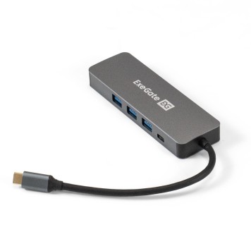 USB-концентраторы Exegate EX293984RUS Док-станция ExeGate DUB-31C/PD/H (кабель-адаптер USB Type-C --> 3xUSB3.0 + PD 60W + HDMI 4K@30Hz, Plug&Play, серый)
