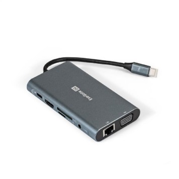 USB-концентраторы Exegate EX293985RUS Док-станция ExeGate DUB-31C/MAX (кабель-адаптер USB Type-C --> 3xUSB3.0 + Card Reader + PD 100W + HDMI 4K@30Hz + VGA + Audio + Lan RJ45 10/100/1000Mb, Plug&Play, серый)-1