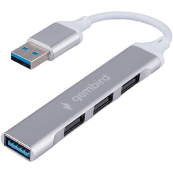 Контроллер Gembird Разветвитель USB3.0/2.0, USB3.0, 3xUSB2.0, кабель USB 10см, серебристый металл, пакет (UHB-C206)-1