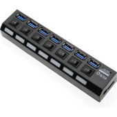 USB-концентраторы 5bites HB37-303PBK Концентратор 7*USB3.0 / БП 5В-2А / 1.2M / BLACK