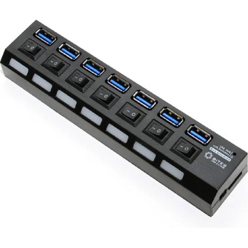 USB-концентраторы 5bites HB37-303PBK Концентратор 7*USB3.0 / БП 5В-2А / 1.2M / BLACK