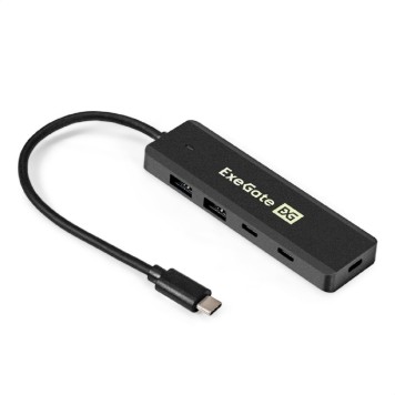 USB-концентраторы Exegate EX298176RUS USB-Хаб (концентратор) 4-в-1 ExeGate DUB-2C2P/5G (кабель-адаптер USB 3.2 Gen1 Type C --> 2xUSB3.2 Gen1 Type-A (5G)/2xUSB3.2 Gen1 Type-C (5G), SuperSpeed USB 5Gbps, Plug&Play, черны