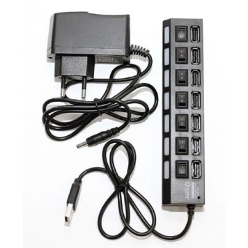 USB-концентраторы 5bites HB27-203PBK Концентратор 7*USB2.0 / БП 5В-2А / 1M / BLACK-1