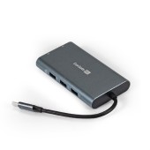 USB-концентраторы Exegate EX293985RUS Док-станция ExeGate DUB-31C/MAX (кабель-адаптер USB Type-C --> 3xUSB3.0 + Card Reader + PD 100W + HDMI 4K@30Hz + VGA + Audio + Lan RJ45 10/100/1000Mb, Plug&Play, серый)