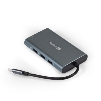 USB-концентраторы Exegate EX293985RUS Док-станция ExeGate DUB-31C/MAX (кабель-адаптер USB Type-C --> 3xUSB3.0 + Card Reader + PD 100W + HDMI 4K@30Hz + VGA + Audio + Lan RJ45 10/100/1000Mb, Plug&Play, серый)