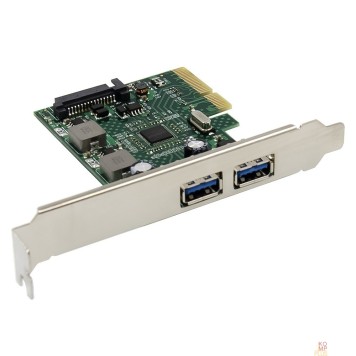 Контроллер ORIENT AM-U3142PE-2A, Контроллер PCI-Ex4 v3.0, USB 3.2 Gen2, 2-port ext Type-A, ASM3142 chipset, разъем доп.питания, в комплекте LP планка крепления (31272)