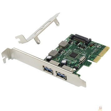Контроллер ORIENT AM-U3142PE-2A, Контроллер PCI-Ex4 v3.0, USB 3.2 Gen2, 2-port ext Type-A, ASM3142 chipset, разъем доп.питания, в комплекте LP планка крепления (31272)-1