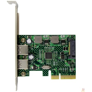 Контроллер ORIENT AM-U3142PE-2A, Контроллер PCI-Ex4 v3.0, USB 3.2 Gen2, 2-port ext Type-A, ASM3142 chipset, разъем доп.питания, в комплекте LP планка крепления (31272)-2