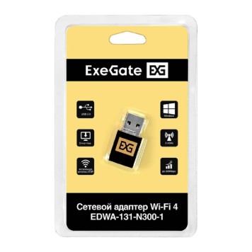 USB-концентраторы Exegate EX299651RUS Сетевой адаптер Wi-Fi 4 ExeGate EDWA-131-N300-1 (Беспроводной USB адаптер, Wi-Fi N (b/g/n), чипсет Realtek8192, до 300 Мбит/с на 2,4 ГГц, внутренняя антенна, USB 2.0)-2