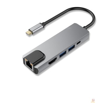 Контроллер Bion Мульти переходник USB Type-C - USB Type-C/2*USB-A 3.0/HDMI/RJ-45 1000мб/с, 60W, алюминиевый корпус, длина кабеля 10 см BXP-A-USBC-MULTI-03