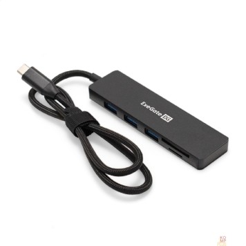 USB-концентраторы Exegate EX297632RUS Док-станция 4-в-1 ExeGate DUB-2213C/CR (кабель-адаптер USB Type-C --> 2xUSB2.0+ 1xUSB3.0+Card Reader, Plug&Play, черный)
