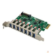 Контроллер ORIENT VA-3U7PE, Контроллер PCI-Ex1, USB 3.2 Gen1 (USB 3.0), скорость до 5 Гбит/с, 7-port ext, VIA VL805+VL812 chipset, разъем доп.питания, oem (31110)