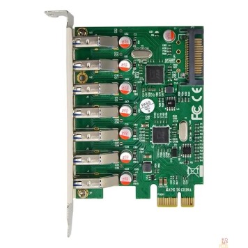 Контроллер ORIENT VA-3U7PE, Контроллер PCI-Ex1, USB 3.2 Gen1 (USB 3.0), скорость до 5 Гбит/с, 7-port ext, VIA VL805+VL812 chipset, разъем доп.питания, oem (31110)-1