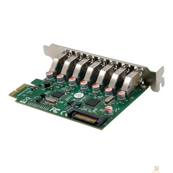 Контроллер ORIENT VA-3U7PE, Контроллер PCI-Ex1, USB 3.2 Gen1 (USB 3.0), скорость до 5 Гбит/с, 7-port ext, VIA VL805+VL812 chipset, разъем доп.питания, oem (31110)-2