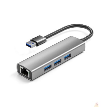 Контроллер ORIENT JK-340N, разветвитель-сетевая карта USB 3.2 Gen1 (5 Гбит/c), порты: 3xUSB-A + RJ45 Gigabit Ethernet, RTL8153, 100/1000 Мбит/с, кабель USB Type-A, алюминиевый корпус, серебристый (33308)