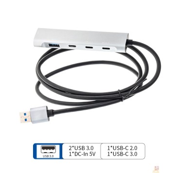 Контроллер ORIENT CU-422A, разветвитель USB 3.2 Gen1 (5 Гбит/c), порты: 2xUSB-A + 1xUSB-C, 1 порт USB 2.0 USB-C, порт для доп.питания USB-C, алюм.корпус, кабель подключения USB Type-A, длина 1.2 метра (31334)-1