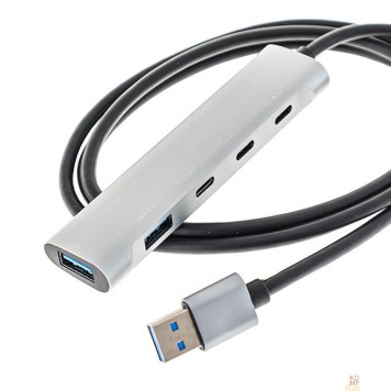 Контроллер ORIENT CU-422A, разветвитель USB 3.2 Gen1 (5 Гбит/c), порты: 2xUSB-A + 1xUSB-C, 1 порт USB 2.0 USB-C, порт для доп.питания USB-C, алюм.корпус, кабель подключения USB Type-A, длина 1.2 метра (31334)-2