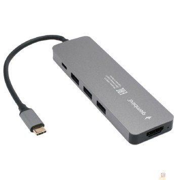 Контроллер Gembird Док-станция Type-C 5в1: 3xUSB3.1, PD100W, HDMI, кабель 17см, алюминий (UHB-D1)