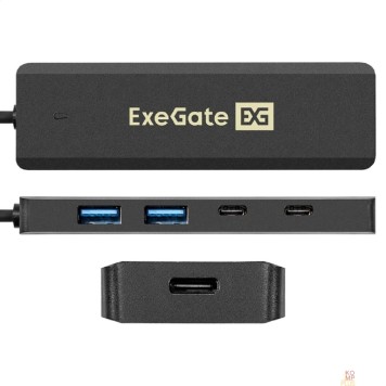USB-концентраторы Exegate EX298176RUS USB-Хаб (концентратор) 4-в-1 ExeGate DUB-2C2P/5G (кабель-адаптер USB 3.2 Gen1 Type C --> 2xUSB3.2 Gen1 Type-A (5G)/2xUSB3.2 Gen1 Type-C (5G), SuperSpeed USB 5Gbps, Plug&Play, черны-1
