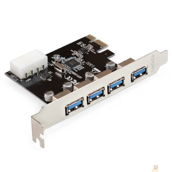 Контроллер Exegate EX298943RUS Контроллер ExeGate EXE-314 v2.0 (PCI-E x1 v2.0, 4*USB3.0 ext., разъем доп.питания Molex, VIA Labs Chipset VL805)