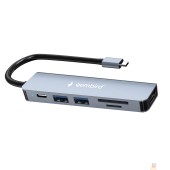 Контроллер Gembird Док-станция Type-C 6в1: USB3.1, PD100W, SD/TF, USB2.0, HDMI, кабель 16см, алюминий (UHB-D9)