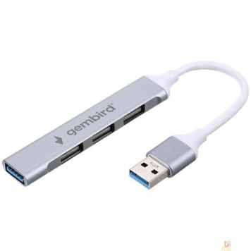Контроллер Gembird Разветвитель USB3.0/2.0, USB3.0, 3xUSB2.0, кабель USB 10см, серебристый металл, пакет (UHB-C206)