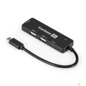 USB-концентраторы Exegate EX299789RUS USB-Хаб (концентратор) 4-в-1 ExeGate DUB-211C (кабель-адаптер USB3.0 Type-C --> 2xUSB2.0, 1xUSB3.0 (5GB/s), Type-C (DATA), Plug&Play, черный)