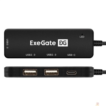 USB-концентраторы Exegate EX299789RUS USB-Хаб (концентратор) 4-в-1 ExeGate DUB-211C (кабель-адаптер USB3.0 Type-C --> 2xUSB2.0, 1xUSB3.0 (5GB/s), Type-C (DATA), Plug&Play, черный)-1
