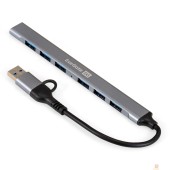 USB-концентраторы Exegate EX299790RUS USB-Хаб (концентратор) 7-в-1 ExeGate DUB-761C3 (кабель-адаптер USB Type-A + Type-C --> 6xUSB2.0, 1xUSB3.0, Plug&Play, серебристый)