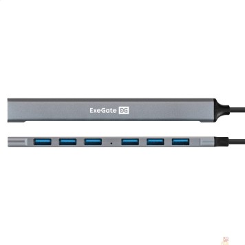USB-концентраторы Exegate EX299790RUS USB-Хаб (концентратор) 7-в-1 ExeGate DUB-761C3 (кабель-адаптер USB Type-A + Type-C --> 6xUSB2.0, 1xUSB3.0, Plug&Play, серебристый)-1