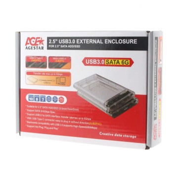 Контейнер для HDD AgeStar 3UB2P4 (TRANSPARENCY)USB 3.0 Внешний корпус 2.5" SATAIII HDD/SSD  пластик, прозрачный 50  (672691)(17312)-2