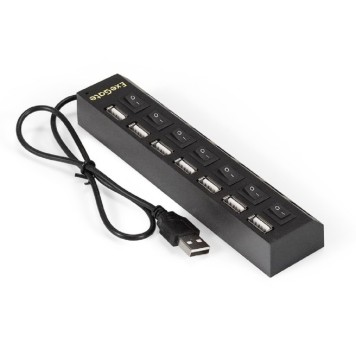 USB-концентраторы Exegate EX293978RUS USB-Хаб (концентратор) ExeGate DUB-72SW (кабель-адаптер USB2.0 --> 7xUSB2.0, кнопки включения/отключения для каждого порта, Plug&Play, черный)-2