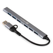 USB-концентраторы Exegate EX299790RUS USB-Хаб (концентратор) 7-в-1 ExeGate DUB-761C3 (кабель-адаптер USB Type-A + Type-C --> 6xUSB2.0, 1xUSB3.0, Plug&Play, серебристый)