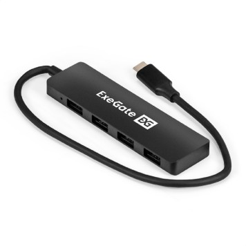 USB-концентраторы Exegate EX296929RUS USB-Хаб (концентратор) 4-в-1 ExeGate DUB-4CP/3 (кабель-адаптер USB Type C --> 4xUSB3.0, Plug&Play, черный)
