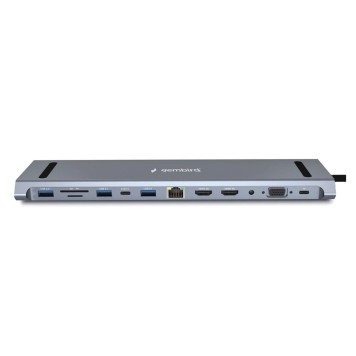 Контроллер Gembird Док-станция Type-C,12в1: 2xUSB3.1,USB2.0, RJ45,PD87W, Jack3.5, SD/TF, 2xHDMI, VGA,Type-C (UHB-D6)-1