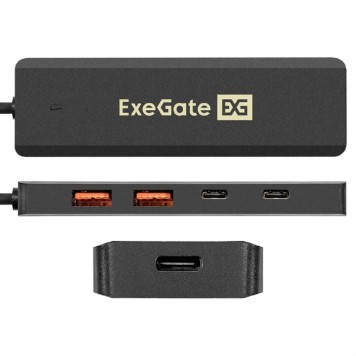 USB-концентраторы Exegate EX298169RUS USB-Хаб (концентратор) 4-в-1 ExeGate DUB-2C2P/10G (кабель-адаптер USB 3.2 Gen2 Type C --> 2xUSB3.2 Gen2 Type-A (10G)/2xUSB3.2 Gen2 Type-C (10G), SuperSpeed+ USB 10Gbps, Plug&Play, -1