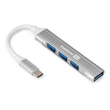 USB-концентраторы Exegate EX298168RUS USB-Хаб (концентратор) 4-в-1 ExeGate DUB-3213C (кабель-адаптер USB3.0 Type-C --> 3xUSB2.0, 1xUSB3.0, Plug&Play, Серебристый)