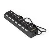 USB-концентраторы Exegate EX293978RUS USB-Хаб (концентратор) ExeGate DUB-72SW (кабель-адаптер USB2.0 --> 7xUSB2.0, кнопки включения/отключения для каждого порта, Plug&Play, черный)
