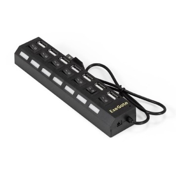 USB-концентраторы Exegate EX293978RUS USB-Хаб (концентратор) ExeGate DUB-72SW (кабель-адаптер USB2.0 --> 7xUSB2.0, кнопки включения/отключения для каждого порта, Plug&Play, черный)