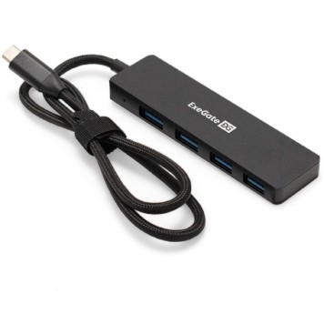 USB-концентраторы Exegate EX297631RUS USB-Хаб (концентратор) 4-в-1 ExeGate DUB-4C/3 (кабель-адаптер USB Type C --> 4xUSB3.0, Plug&Play, черный)